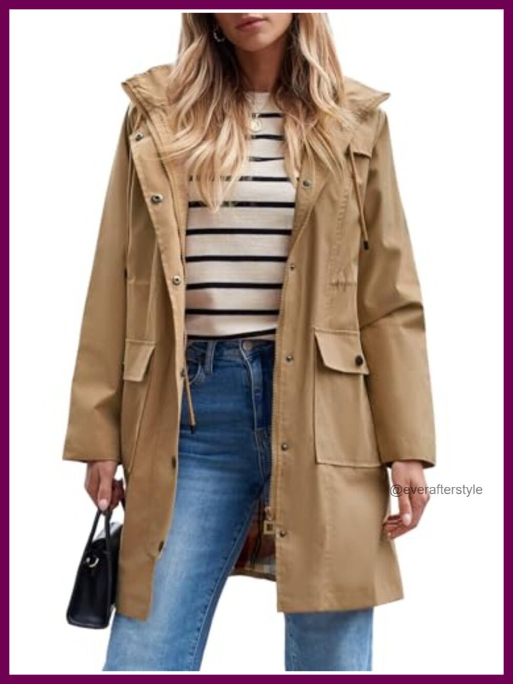 SaphiRose Women's Waterproof Long Raincoat Hooded Windbreaker Trench